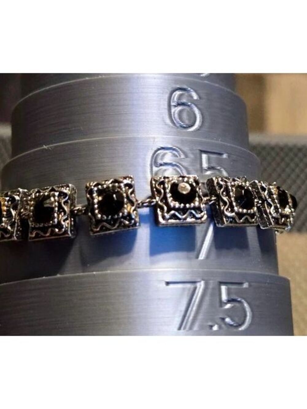Goldette N.Y.C. Vintage Silver-Tone Black Stone Filigree Tennis Bracelet